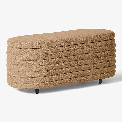 Westintrends 42" Mid-century Modern Upholstered Sherpa Tufted Oval Storage Bench