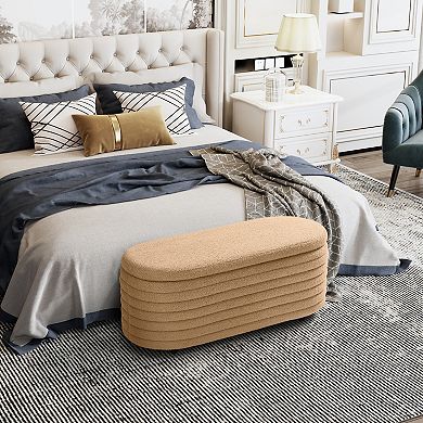 Westintrends 42" Mid-century Modern Upholstered Sherpa Tufted Oval Storage Bench