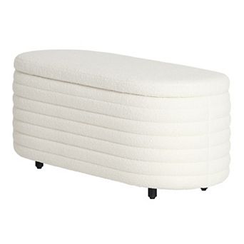 Westintrends 42" Mid-century Modern Upholstered Sherpa Tufted Oval Storage Bench