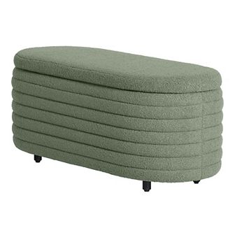 Westintrends 42" Mid-century Modern Upholstered Sherpa Tufted Oval Storage Bench