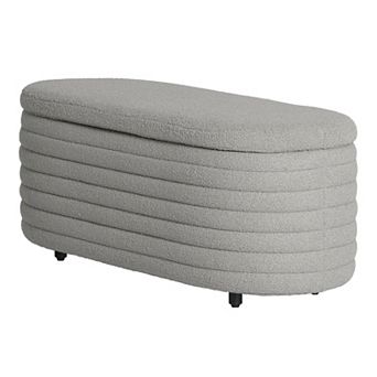 Westintrends 42" Mid-century Modern Upholstered Sherpa Tufted Oval Storage Bench