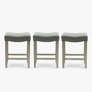 24" Upholstered Saddle Seat Antique Gray Counter Stool (set Of 3)