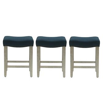 Westintrends 24" Upholstered Saddle Seat Counter Stool With Nailhead Trim (set Of 3), Antique Gray