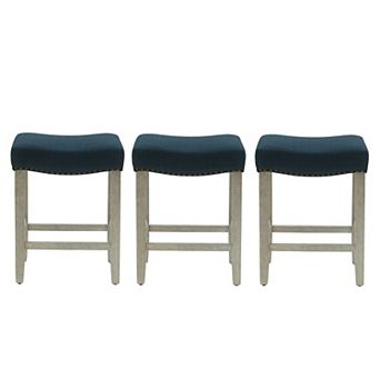 Westintrends 24" Upholstered Saddle Seat Counter Stool With Nailhead Trim (set Of 3), Antique Gray