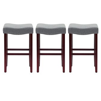 Westintrends 29" Upholstered Saddle Seat Bar Stool With Nailhead Trim (set Of 3), Cherry