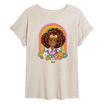 Juniors' Barbie® Rainbow & Flowers Oversized Graphic Tee