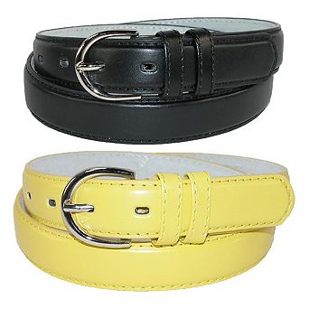 CTM Women's Leather Dress Belt 2 Color Pack 1 1/8 Inch Silver Buckle