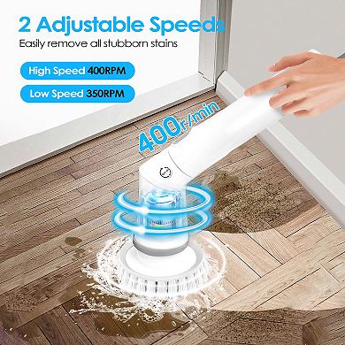 Rechargeable Cordless Spin Scrubber 6 Heads, 2 Speeds, Extendable For Bathroom Cleaning