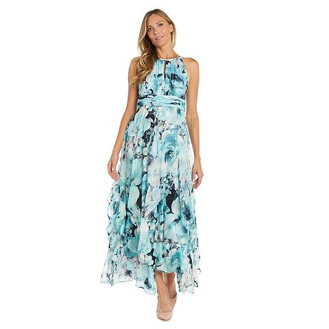 Женские платья R&M Women's R&M Richards Chiffon Halter Dress with Hankie Hemline