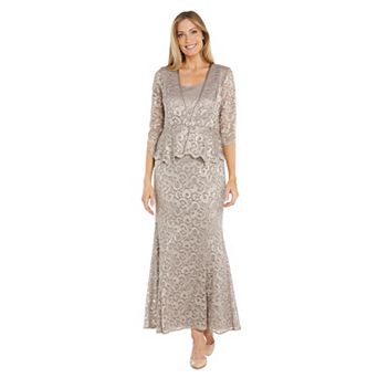 Women's R&M Richards Shimmery Lace Evening Jacket & Sleeveless Maxi Dress