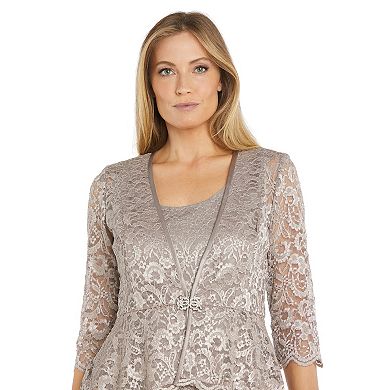 Women's R&M Richards Shimmery Lace Evening Jacket & Sleeveless Maxi Dress
