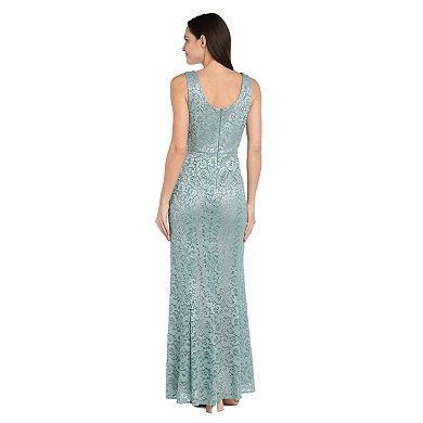 Women's R&M Richards Shimmery Lace Evening Jacket & Sleeveless Maxi Dress