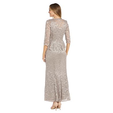 Women's R&M Richards Shimmery Lace Evening Jacket & Sleeveless Maxi Dress