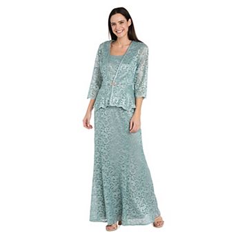 Women's R&M Richards Shimmery Lace Evening Jacket & Sleeveless Maxi Dress