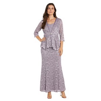 Women's R&M Richards Shimmery Lace Evening Jacket & Sleeveless Maxi Dress