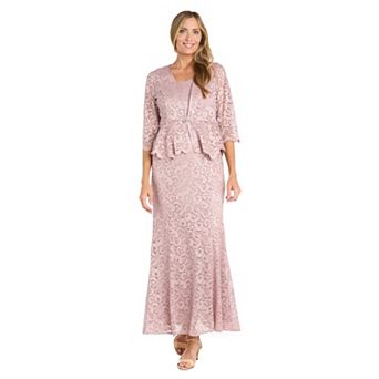 Women's R&M Richards Shimmery Lace Evening Jacket & Sleeveless Maxi Dress