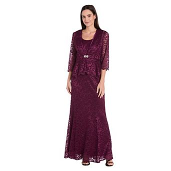 Women's R&M Richards Shimmery Lace Evening Jacket & Sleeveless Maxi Dress
