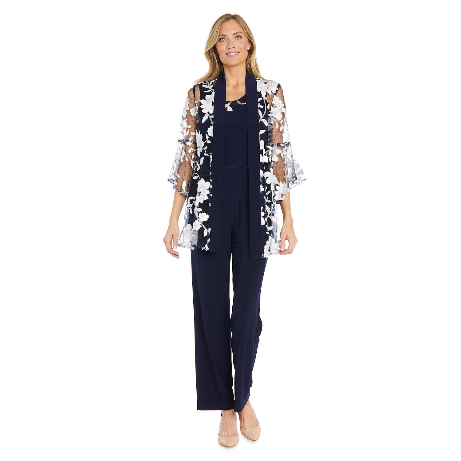 Женские платья R&M Richards 3 pc Sheer Floral Duster, Tank Top & Pants Set