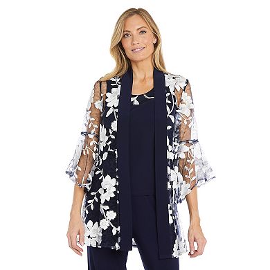 Women's R&M Richards 3-Piece Sheer Floral Duster, Tank Top & Pants Set