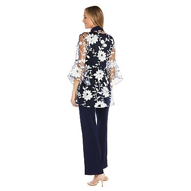 Women's R&M Richards 3-Piece Sheer Floral Duster, Tank Top & Pants Set