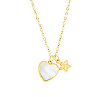 Argento Bella Sterling Silver Mother-of-Pearl Heart & Star Necklace
