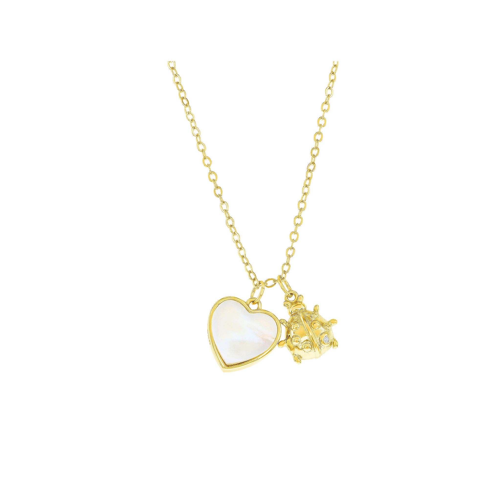Argento Bella Sterling Silver Mother-of-Pearl Heart & Ladybug Necklace, Wo