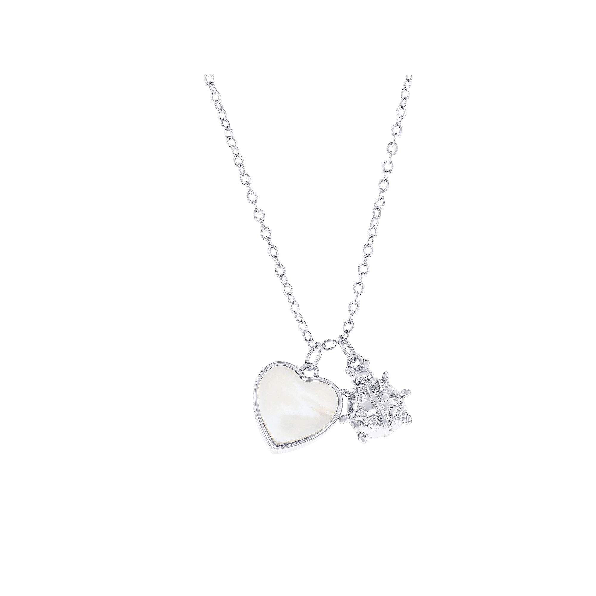 Argento Bella Sterling Silver Mother-of-Pearl Heart & Ladybug Necklace, Wo