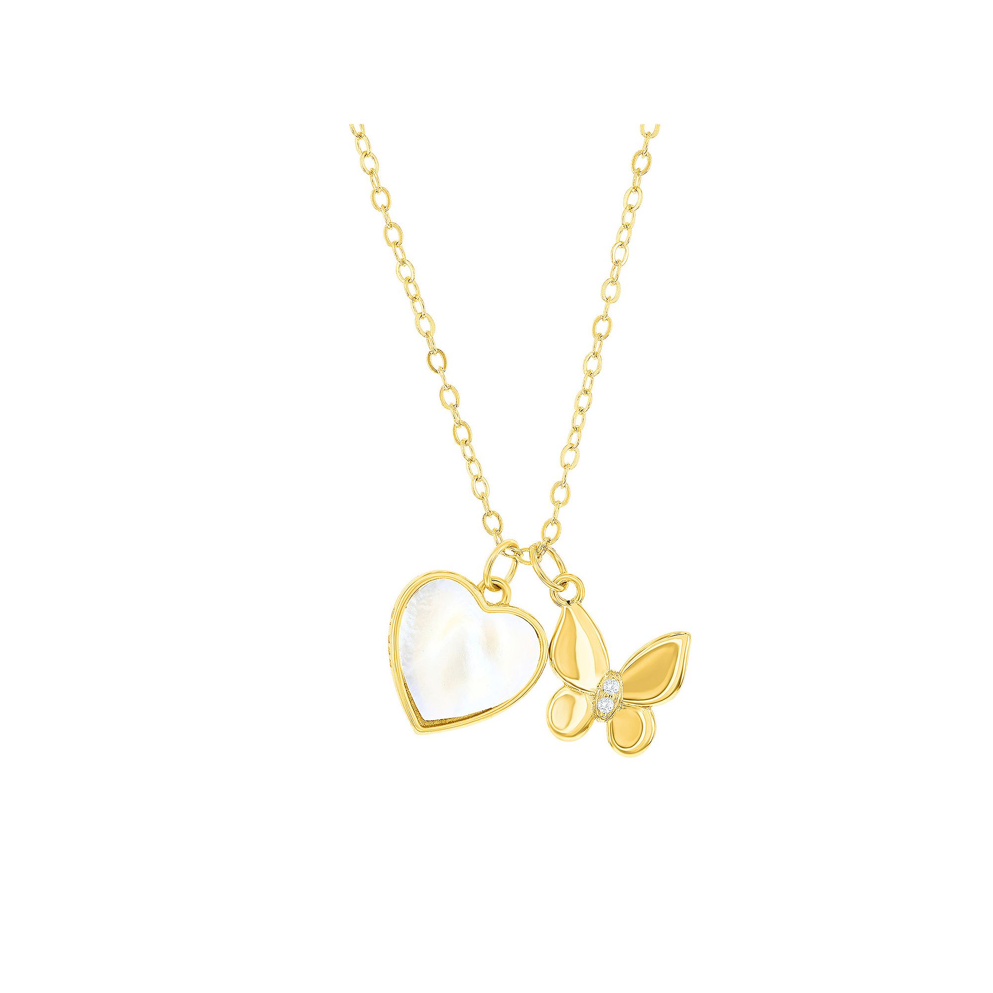 Argento Bella Sterling Silver Mother-of-Pearl Heart & Butterfly Necklace, 