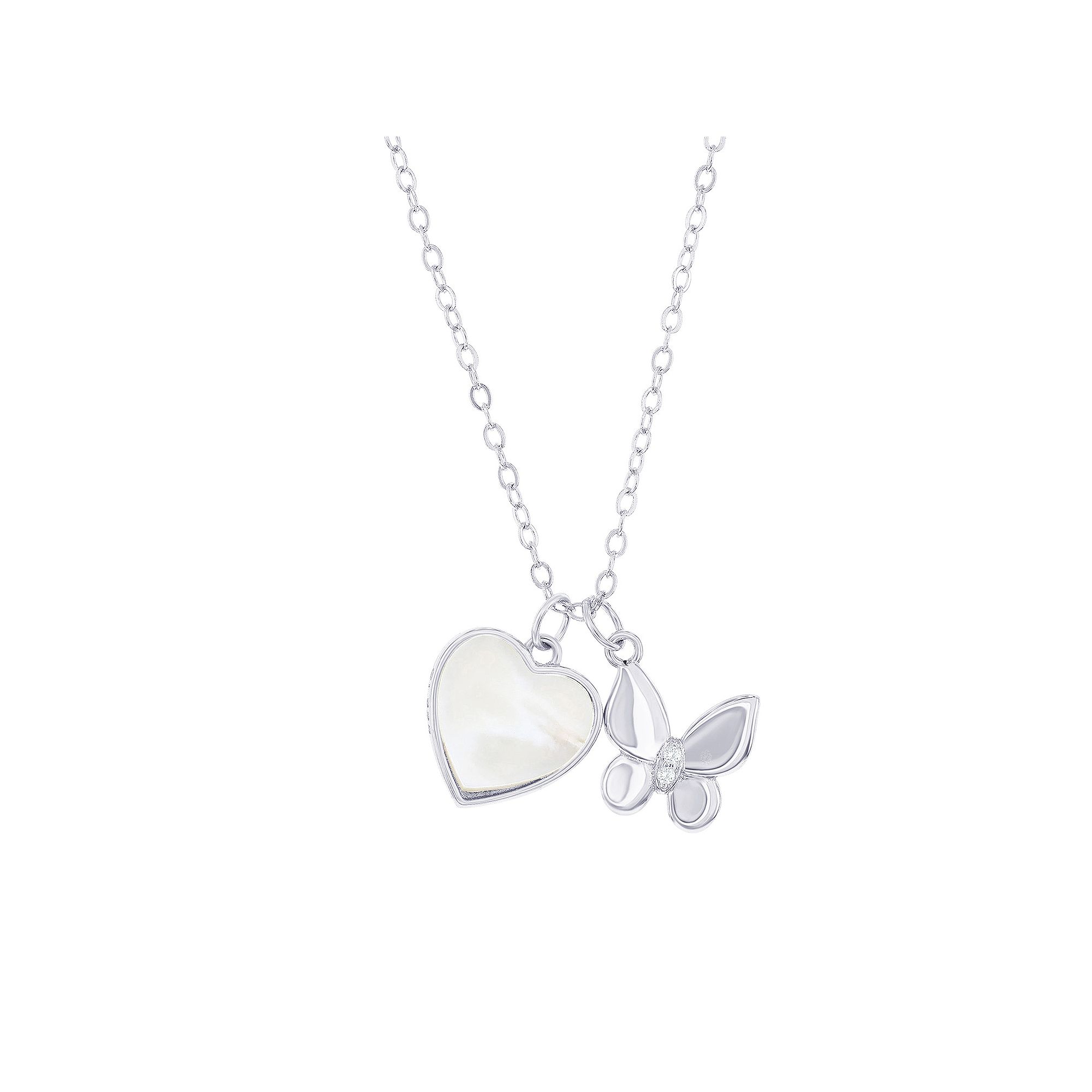 Argento Bella Sterling Silver Mother-of-Pearl Heart & Butterfly Necklace, 