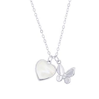 Argento Bella Sterling Silver Mother-of-Pearl Heart & Butterfly Necklace