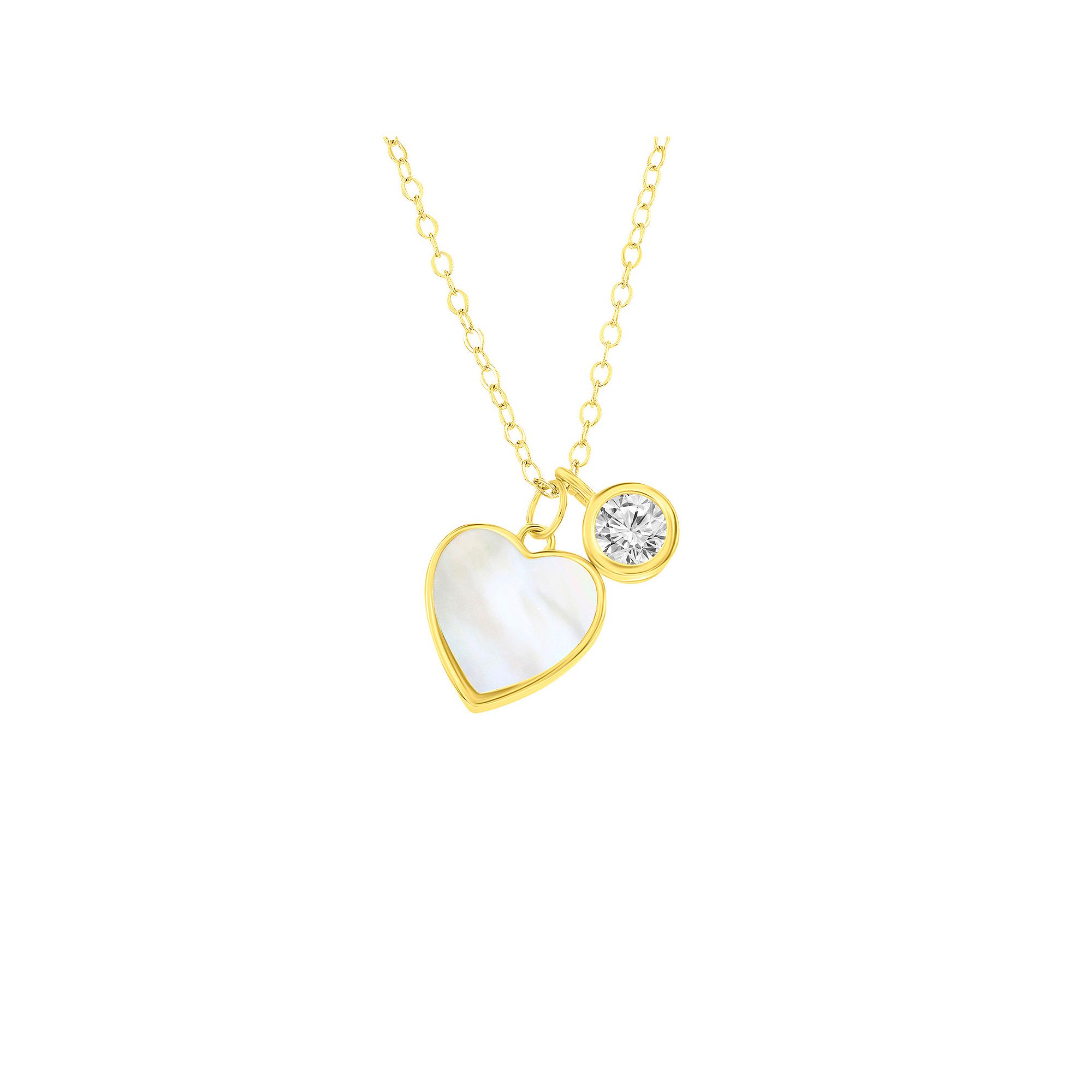 Argento Bella Sterling Silver Mother-of-Pearl Heart & Bezel Set Necklace, 