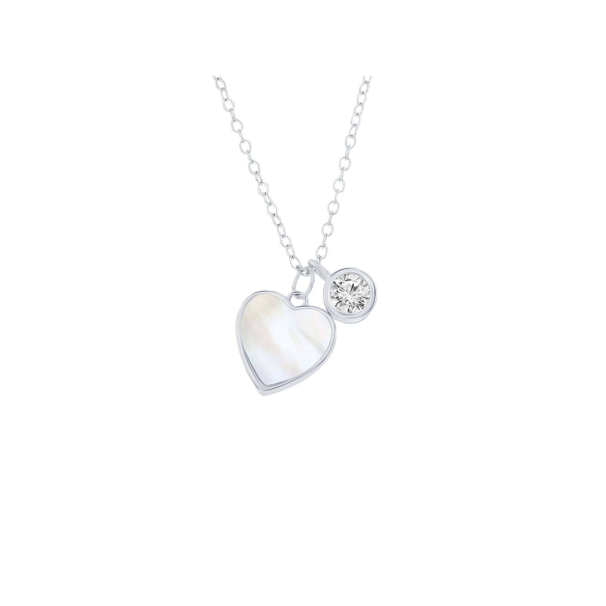 Argento Bella Sterling Silver Mother-of-Pearl Heart & Bezel Set Necklace, 