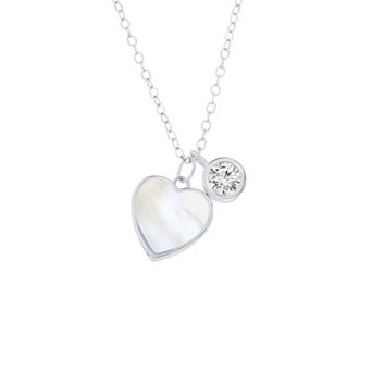 Argento Bella Sterling Silver Mother-of-Pearl Heart & Bezel Set Necklace