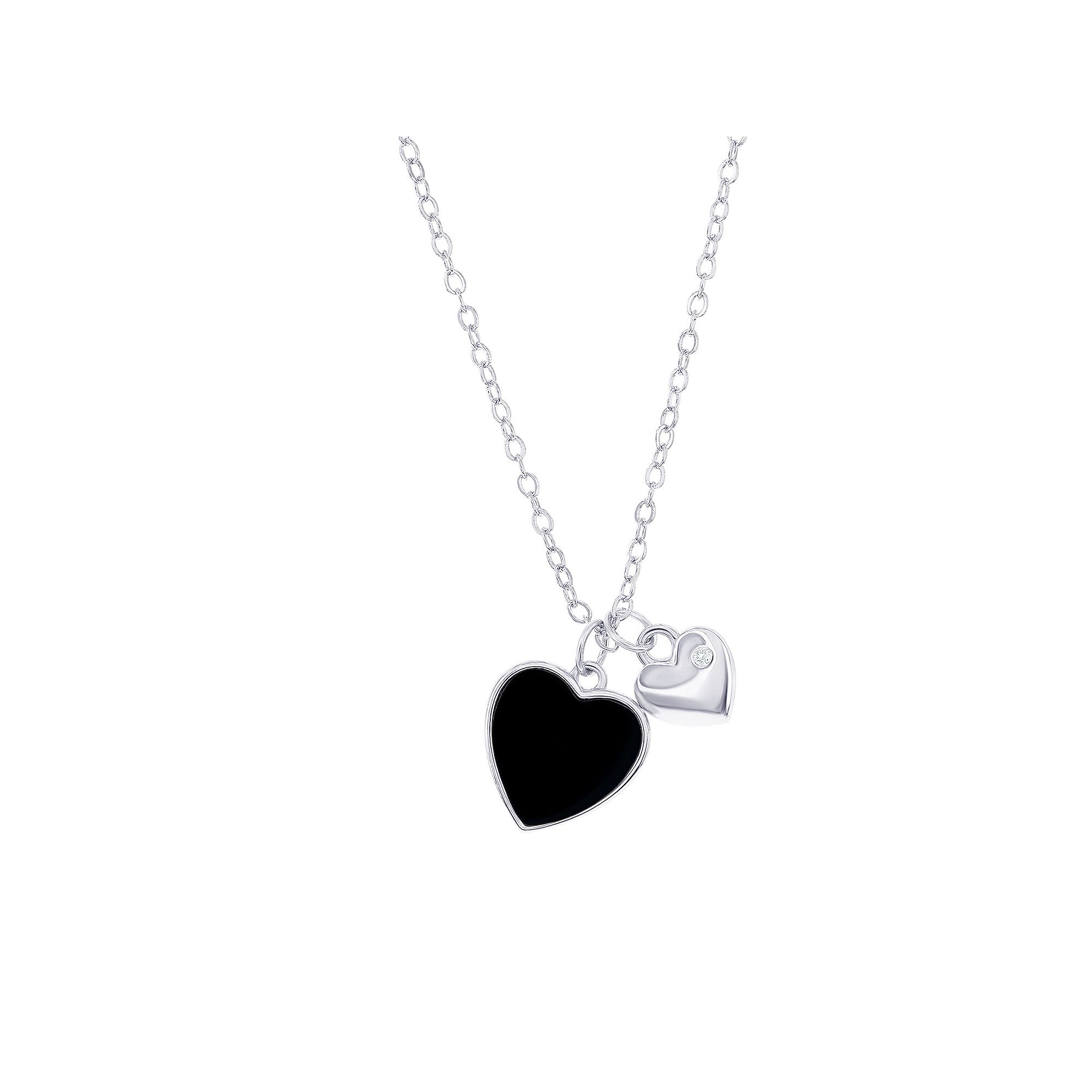Argento Bella Sterling Silver Onyx Heart Necklace, Womens, Size: 14-17 