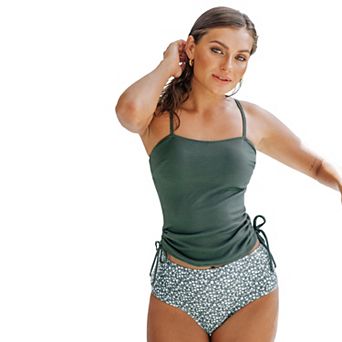 Women's Cupshe Rib Drawstring Top & Ditsy Floral High Waist Tankini Set