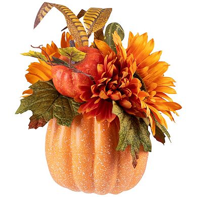 Northlight Artificial Yellow Sunflower & Mum Filled Pumpkin Thanksgiving Decor
