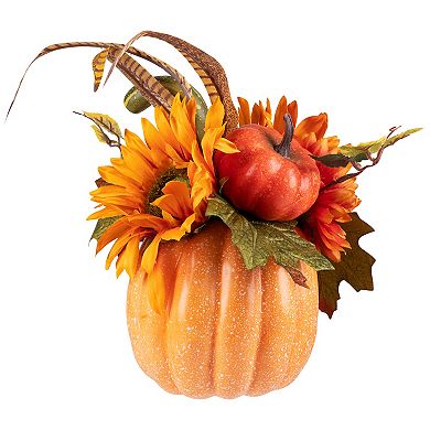 Northlight Artificial Yellow Sunflower & Mum Filled Pumpkin Thanksgiving Decor