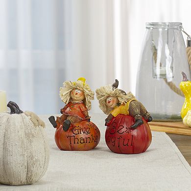 Northlight Scarecrow on a Pumpkin Thanksgiving Table Figures 2-piece Set