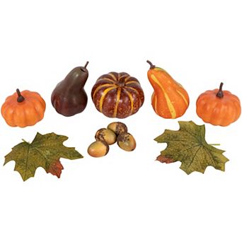 Northlight 10 pc Autumn Harvest Artificial Pumpkin, Gourd, Acorn & Leaf Decoration Set