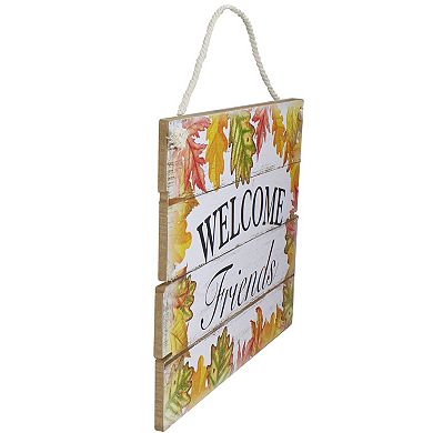 Northlight "Welcome Friends" Autumn Leaves Wooden Hanging Wall Sign