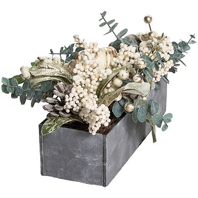 Northlight Neutral Colored Artificial Pumpkin & Leaves Fall Harvest Floral Arrangement