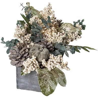 Northlight Neutral Colored Artificial Pumpkin & Leaves Fall Harvest Floral Arrangement