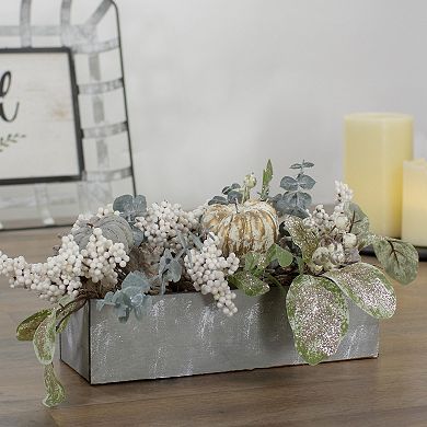 Northlight Neutral Colored Artificial Pumpkin & Leaves Fall Harvest Floral Arrangement