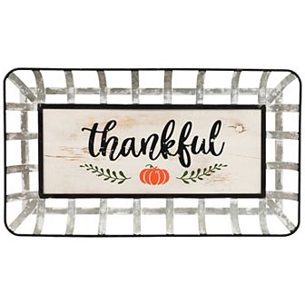 Northlight Silver & White Pumpkin "Thankful" Rectangular Fall Serving Tray Sign