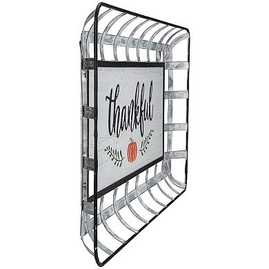 Northlight Silver & White Pumpkin "Thankful" Rectangular Fall Serving Tray Sign