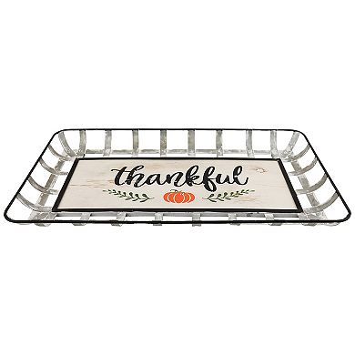 Northlight Silver & White Pumpkin "Thankful" Rectangular Fall Serving Tray Sign