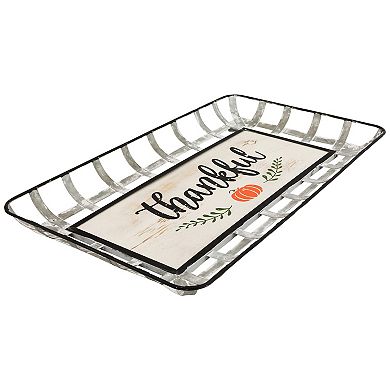 Northlight Silver & White Pumpkin "Thankful" Rectangular Fall Serving Tray Sign