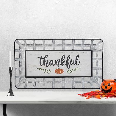 Northlight Silver & White Pumpkin "Thankful" Rectangular Fall Serving Tray Sign