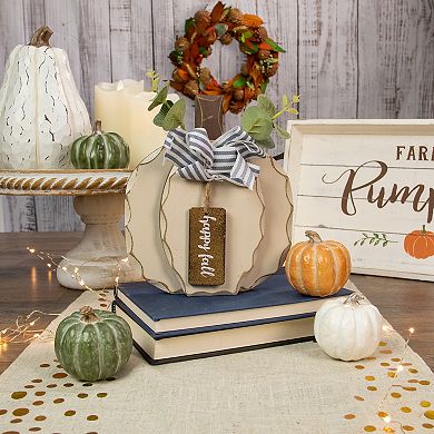 Northlight Beige Happy Fall Wooden Pumpkin Fall Harvest Decoration