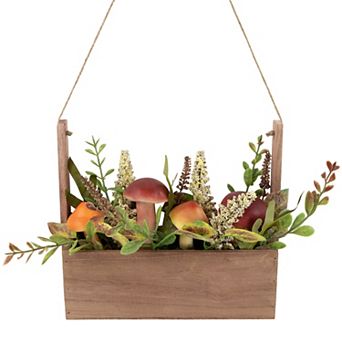 Northlight Artificial Mushroom & Foliage Wooden Fall Harvest Hanging Basket
